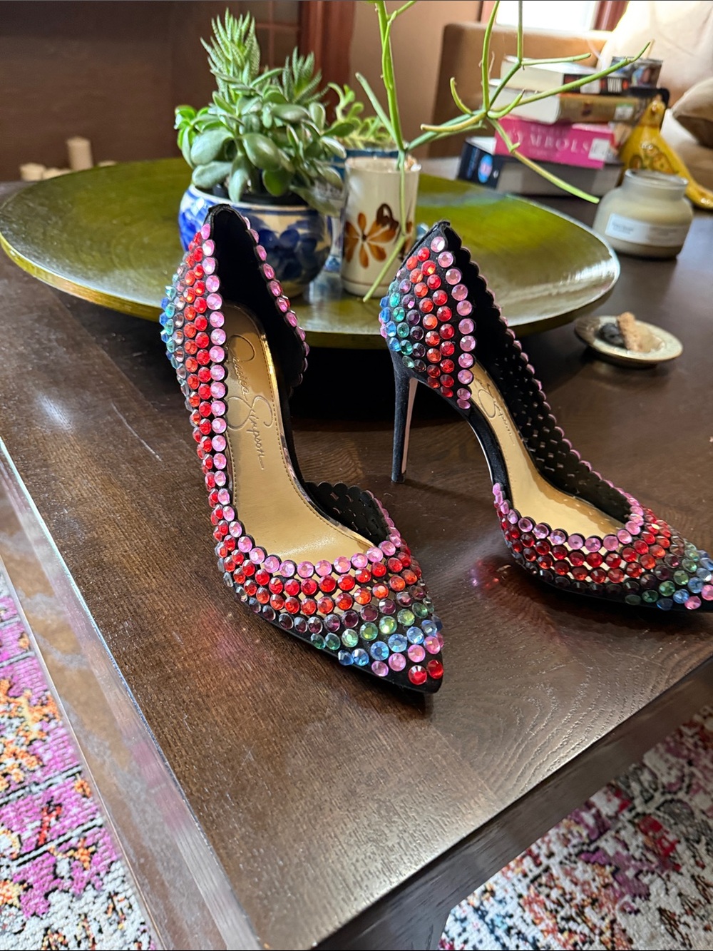 Jessica Simpson Pink Multi Rhinestone Pointed-Toe Stiletto Heels - Picture 4 of 6